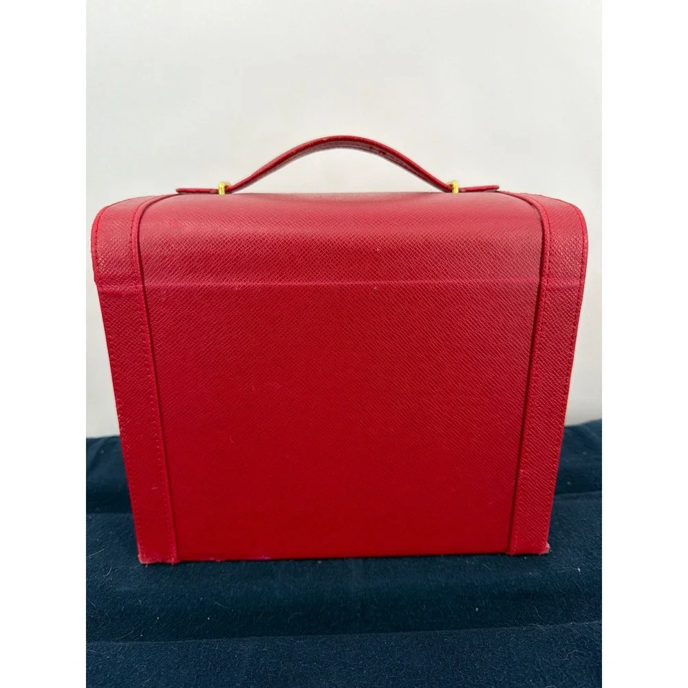 Vtg Large Red Leather Jewelry Box Organizer Multi Drawer Storage Chest Mirror